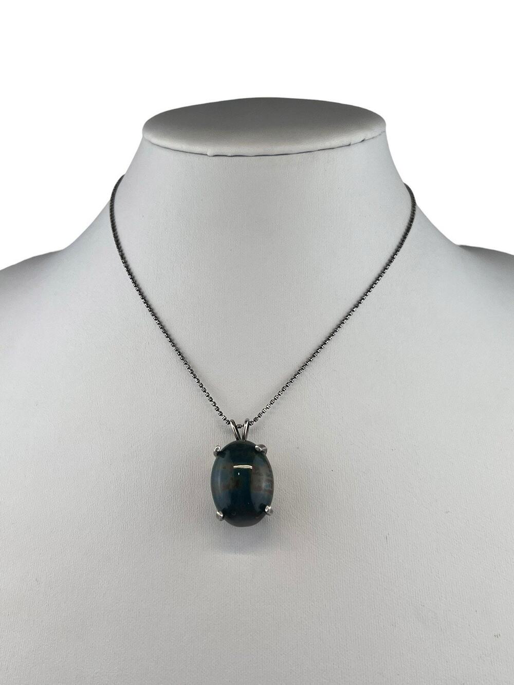 Green Jasper Pendant on 16" Sterling Silver Chain Necklace